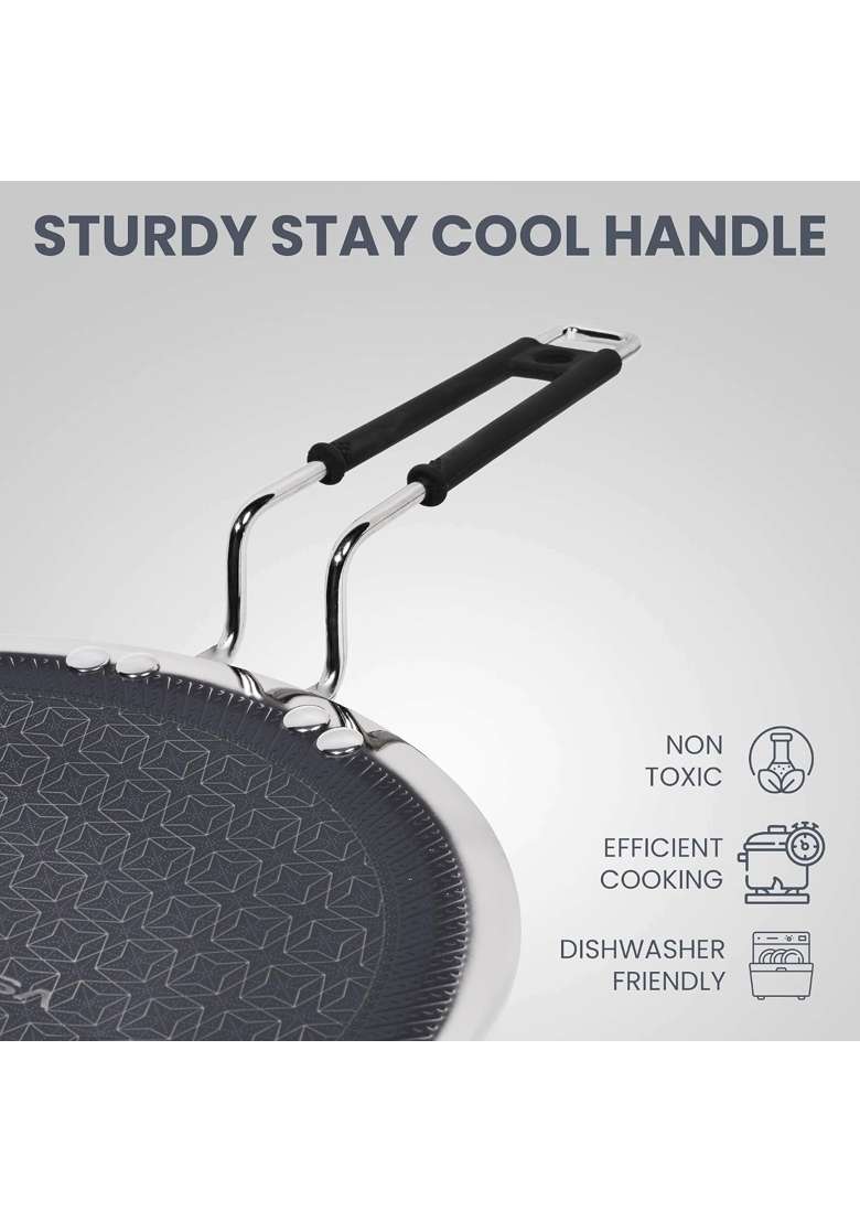 SUNCASA Mitrix Plus 304 Food Grade Triply Stainless Steel Roti Tawa Flat Griddle with Ceramic Coating | 25 cm | 9.8 Inch | PFOA Free | Non-Toxic - Indya