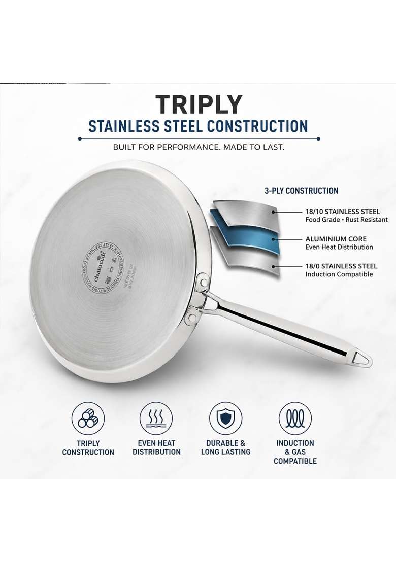 Chakmak Titanium Trio Triply Stainless Steel Dosa Tawa Dosa Pan | 33 cm | 13 Inch | Induction Compatible - Indya