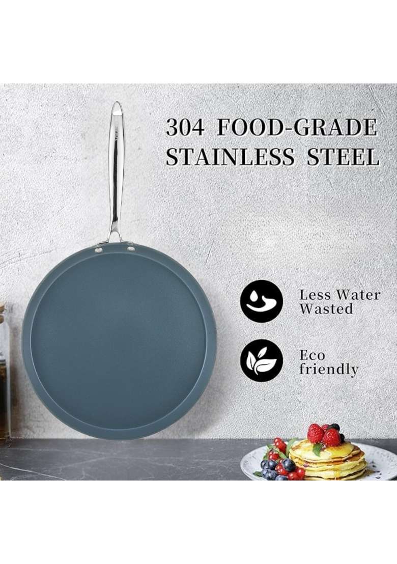 Vinod SAS Ceramic Platinum Triply Stainless Steel Non Stick Dosa Tawa Dosa Pan | 28 cm | 11 Inch | Induction Compatible | Non-Toxic - Indya