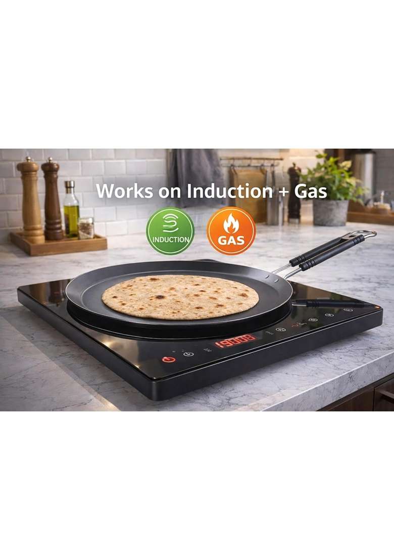 BARTN Pure Iron Tawa Flat Griddle Diameter for Roti | 12 Inch | Induction Compatible | Non-Toxic - Indya