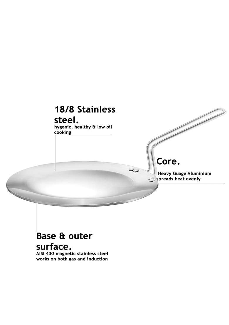 Hawkins Triply Stainless Steel Tawa and Kadhai Wok with Lid | 2.5 L | 2.6 Qt | 26 cm | 10.2 Inch - Indya