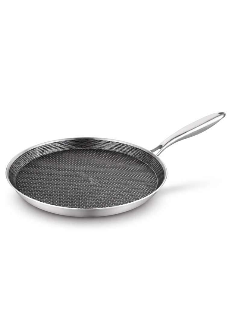 Prabha Stainless Steel Dosa Tawa Dosa Pan | 30 cm | 11.8 Inch | Induction Compatible | Non-Stick | Tri-Ply | Food Safe - Indya