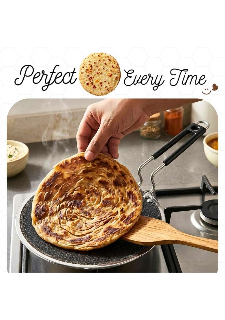 Omichef Triply Honey Comb Roti Tawa Flat Griddle Chapati Tawa with Stick Resistant Coating | Induction Compatible | Heavy Bottom - Indya