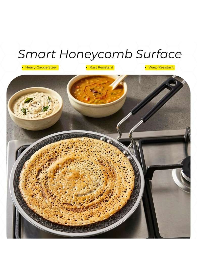 Omichef Triply Honey Comb Roti Tawa Flat Griddle Chapati Tawa with Stick Resistant Coating | Induction Compatible | Heavy Bottom - Indya