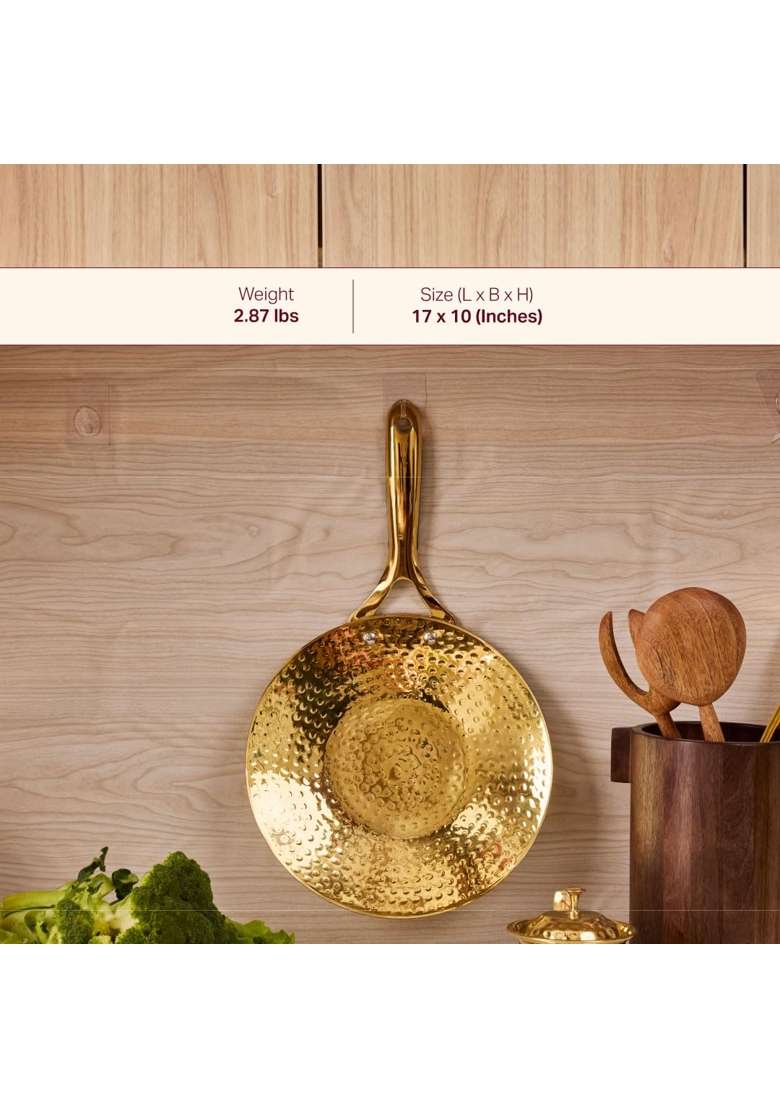 P-TAL P TAL Brass Roti Tawa Flat Griddle 10 | 25.4 cm | 10 Inch | Non-Toxic | Insulated - Indya