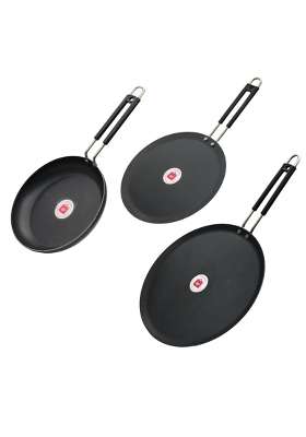 LAZYwindow Iron Fry Pan and Dosa Tawa Dosa Pan Set | 3-Piece Set