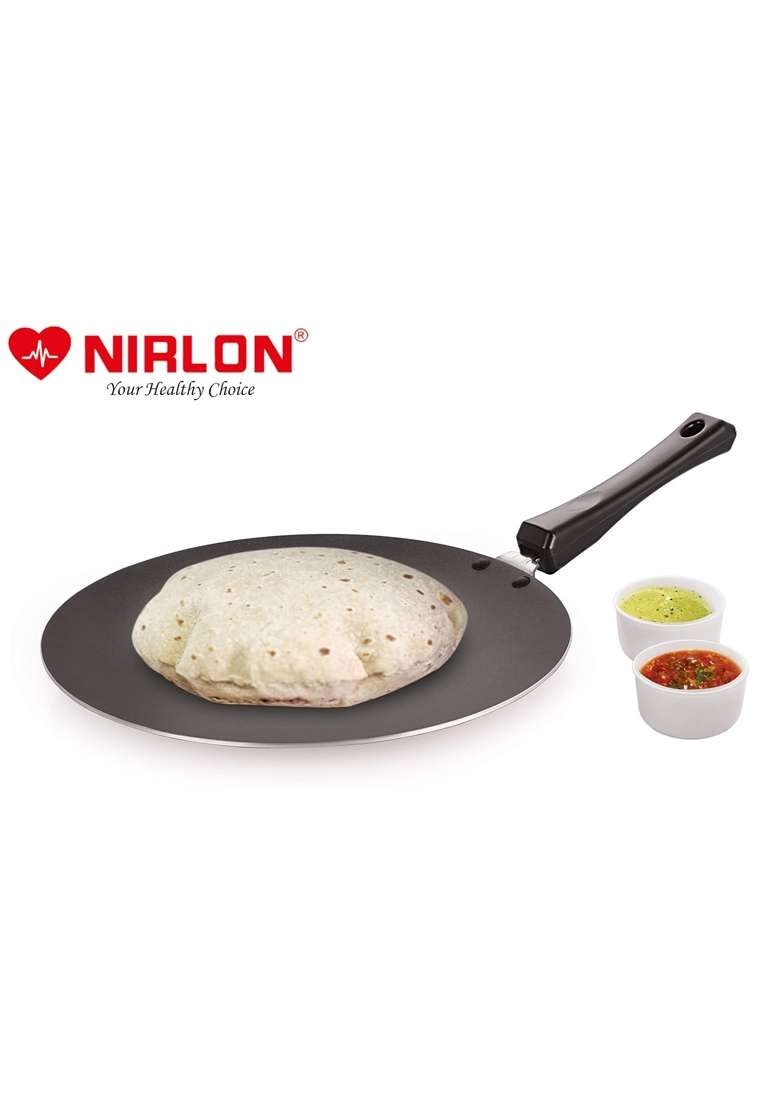 NIRLON Gas Stove Compatible Aluminum Non Stick Concave Roti Tawa Flat Griddle | 27.5 cm | 10.8 Inch - Indya