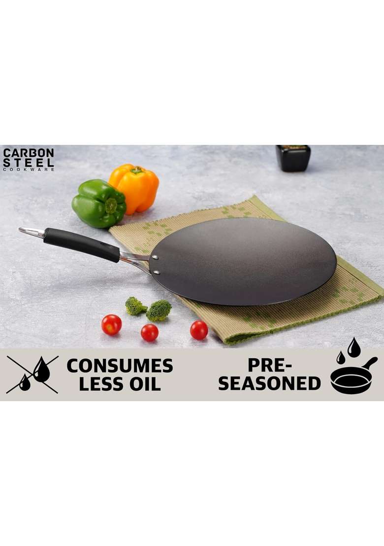 Sumeet Super Smooth Pre Seasoned Carbon Steel | 25 cm | 9.8 Inch | Induction Compatible | Non-Stick - Indya