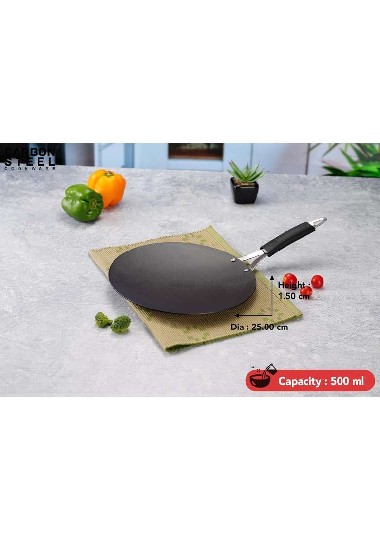Sumeet Super Smooth Pre Seasoned Carbon Steel | 25 cm | 9.8 Inch | Induction Compatible | Non-Stick - Indya