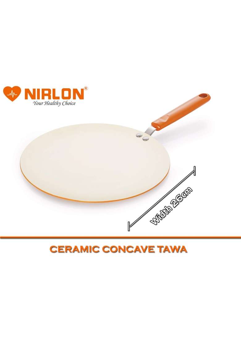 NIRLON Ceramic Cooking Concave Roti Tawa Flat Griddle | 26 cm | 10.2 Inch | Induction Compatible | Non-Stick - Indya
