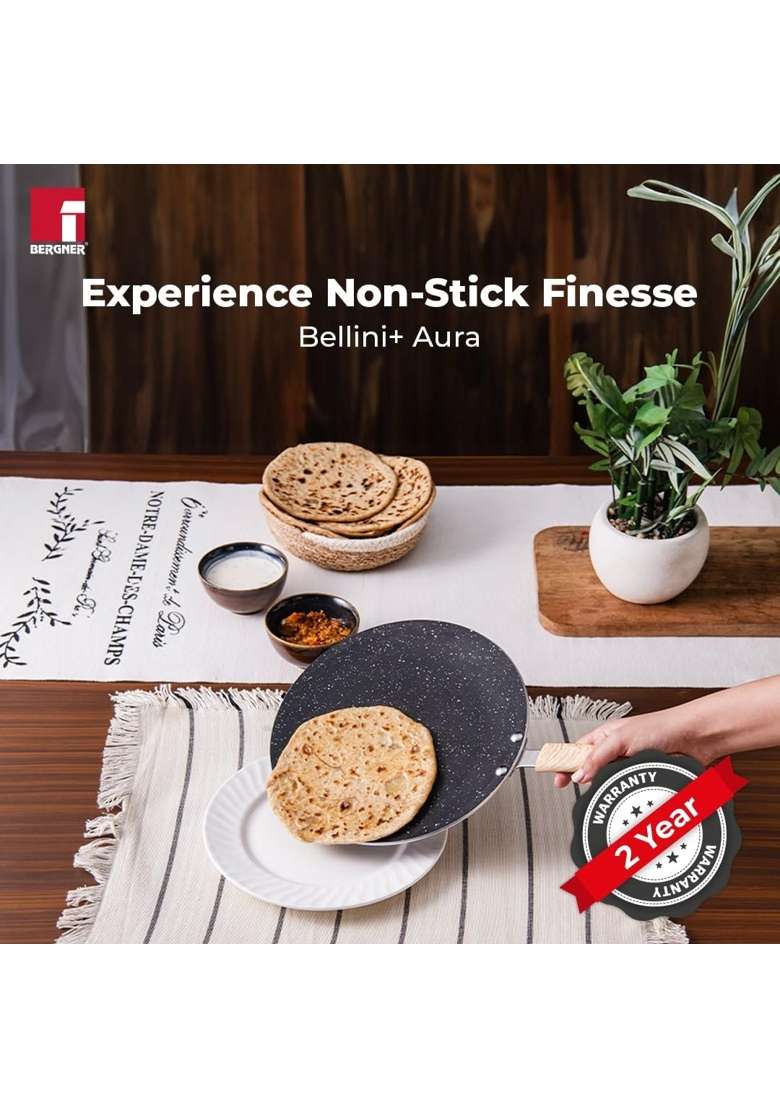 BERGNER Bellini Plus Aura 5-Layer Non-Stick Roti Tawa Flat Griddle | 28 cm | 11 Inch | Induction Compatible | PFOA Free | Food Safe - Indya