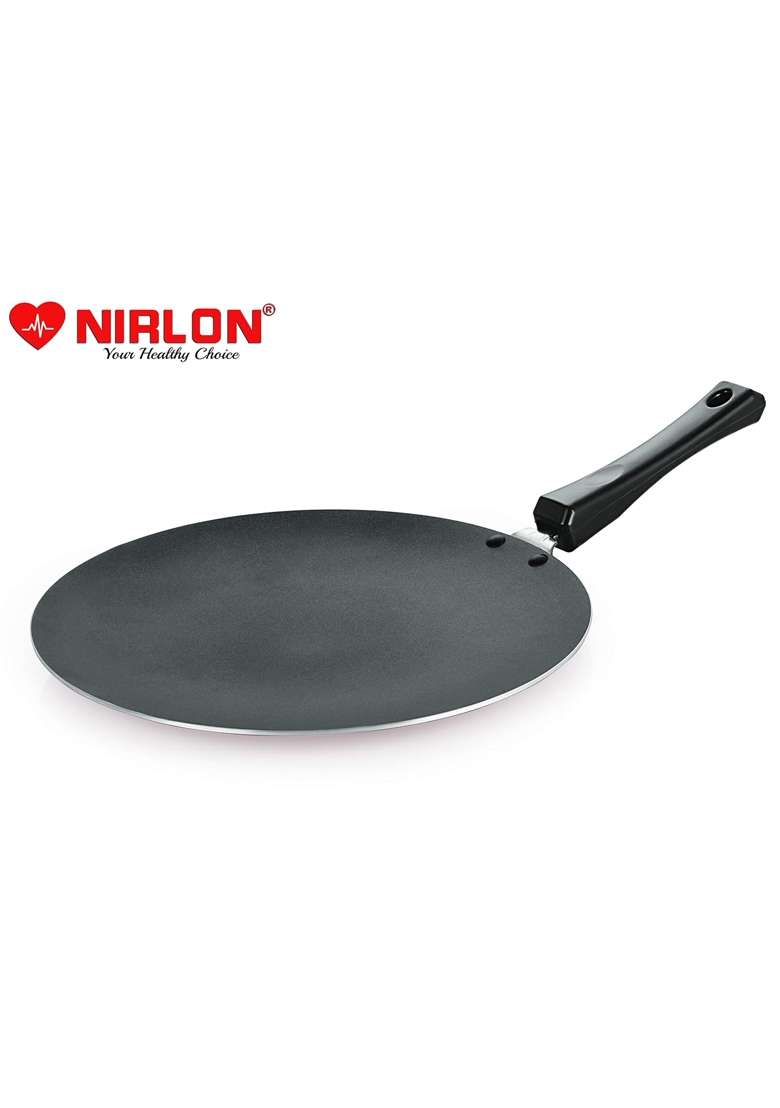 NIRLON Gas Stove Compatible Aluminum Non Stick Concave Roti Tawa Flat Griddle | 27.5 cm | 10.8 Inch - Indya