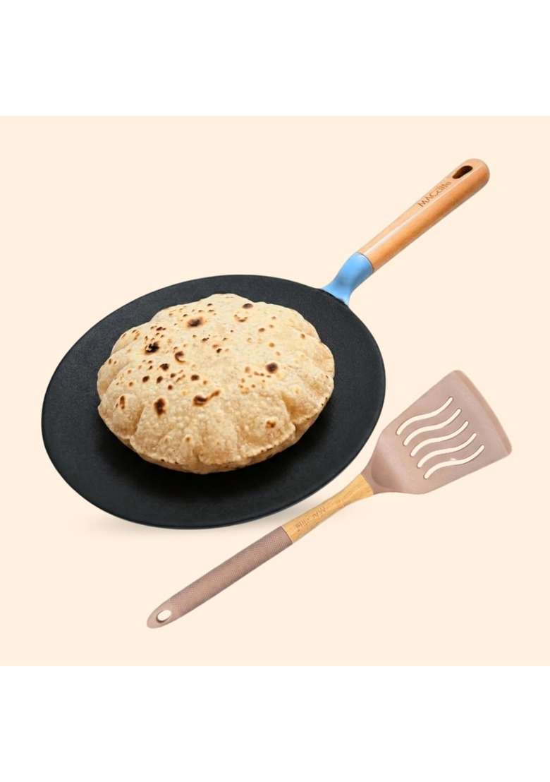 MACclite SeasNamel Cast Iron Concave Tawa Flat Griddle Roti Dosa Dia | 26 cm | 10.2 Inch | Non-Stick - Indya