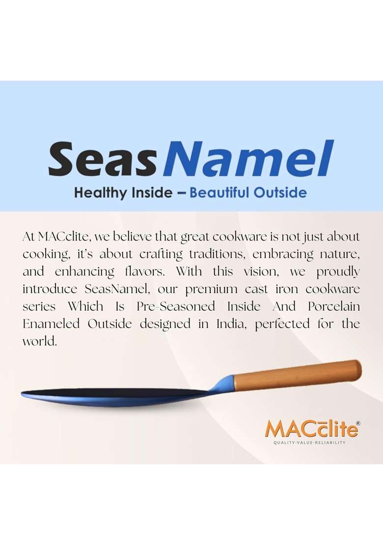 MACclite SeasNamel Cast Iron Concave Tawa Flat Griddle Roti Dosa Dia | 26 cm | 10.2 Inch | Non-Stick - Indya