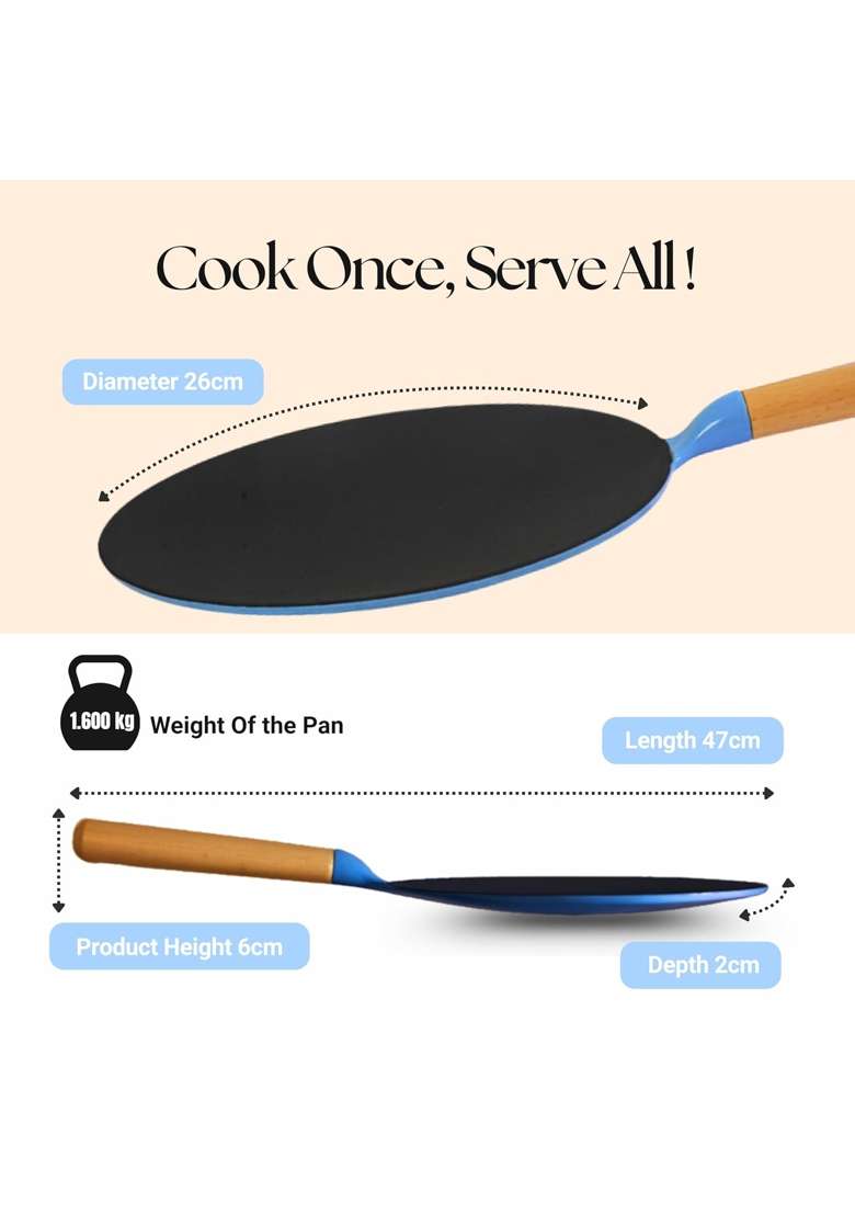 MACclite SeasNamel Cast Iron Concave Tawa Flat Griddle Roti Dosa Dia | 26 cm | 10.2 Inch | Non-Stick - Indya