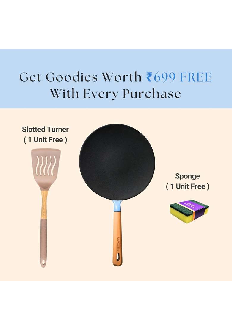 MACclite SeasNamel Cast Iron Concave Tawa Flat Griddle Roti Dosa Dia | 26 cm | 10.2 Inch | Non-Stick - Indya