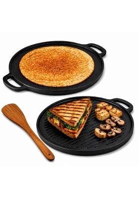 Shopsidex Cast Iron Dosa Tawa Dosa Pan Pre-Seasoned Cast Iron Dosa Tawa | 30 cm | 11.8 Inch | Induction Compatible | Non-Toxic | Non-Stick