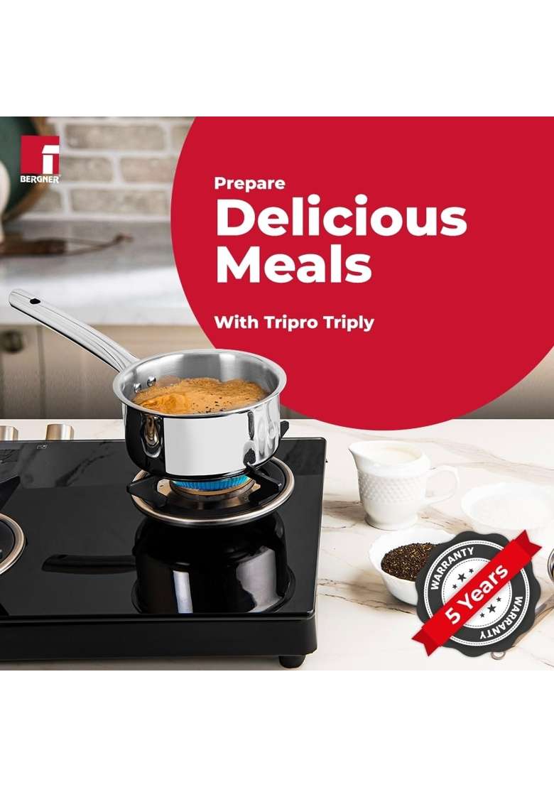 BERGNER TriPro Triply Stainless Steel | 1.2 L | 1.3 Qt | 14 cm | 5.5 Inch | Induction Compatible | Heavy Bottom - Indya