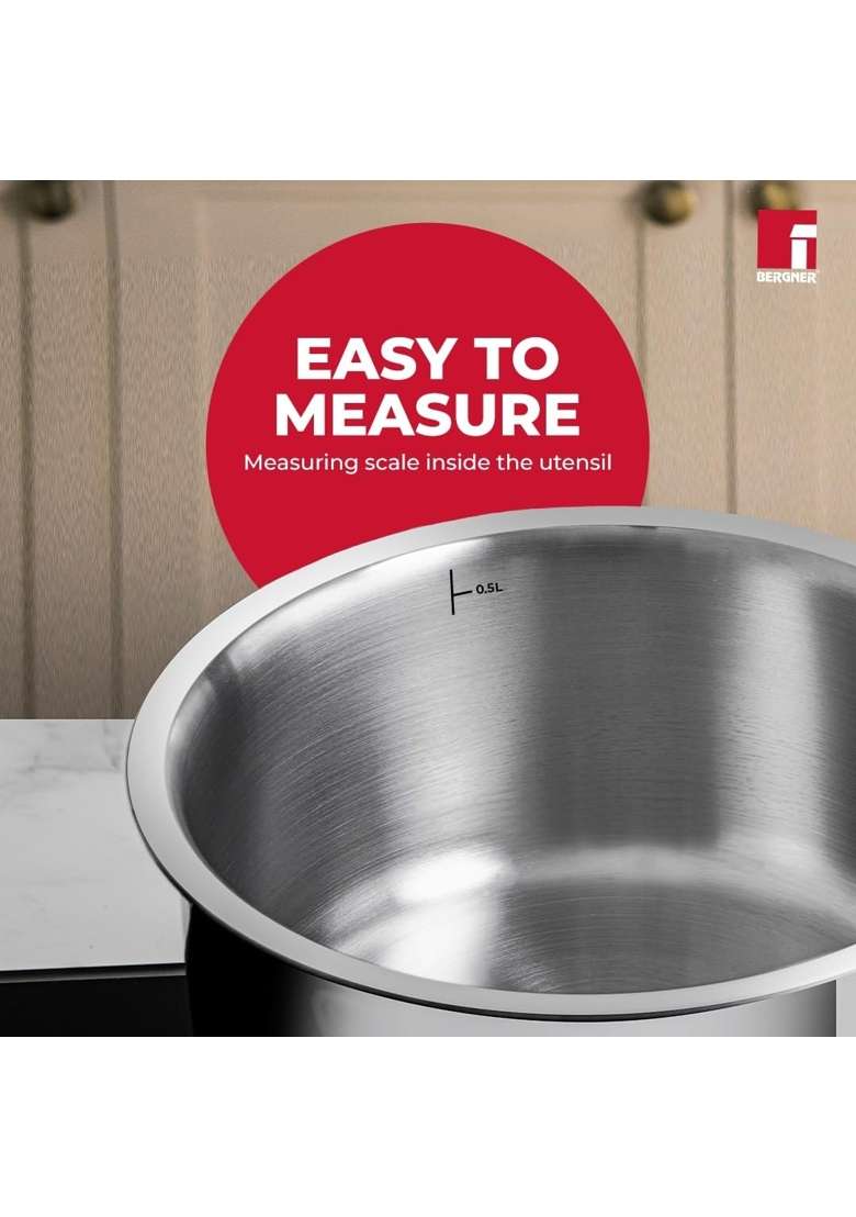 BERGNER TriPro Triply Stainless Steel | 1.2 L | 1.3 Qt | 14 cm | 5.5 Inch | Induction Compatible | Heavy Bottom - Indya