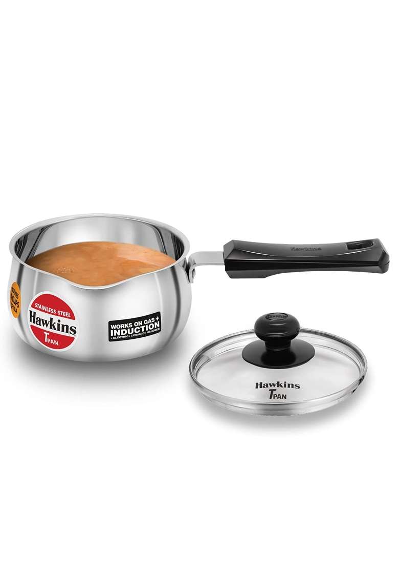 Hawkins Tpan Stainless Steel Tea Pan with Glass Lid | 1 L | 1.1 Qt | Induction Compatible - Indya