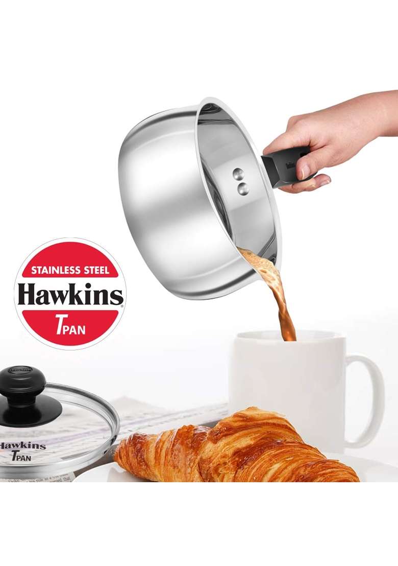 Hawkins Tpan Stainless Steel Tea Pan with Glass Lid | 1 L | 1.1 Qt | Induction Compatible - Indya