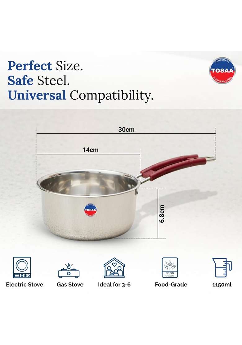 Tosaa Stainless Steel Sauce PAN | 1150 ml | 38.9 fl oz | 14 cm | 5.5 Inch - Indya