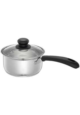 Solimo Amazon Brand Solimo Stainless Steel Saucepan with Glass Lid | 1500 ml | 50.7 fl oz | 16 cm | 6.3 Inch | Induction Compatible