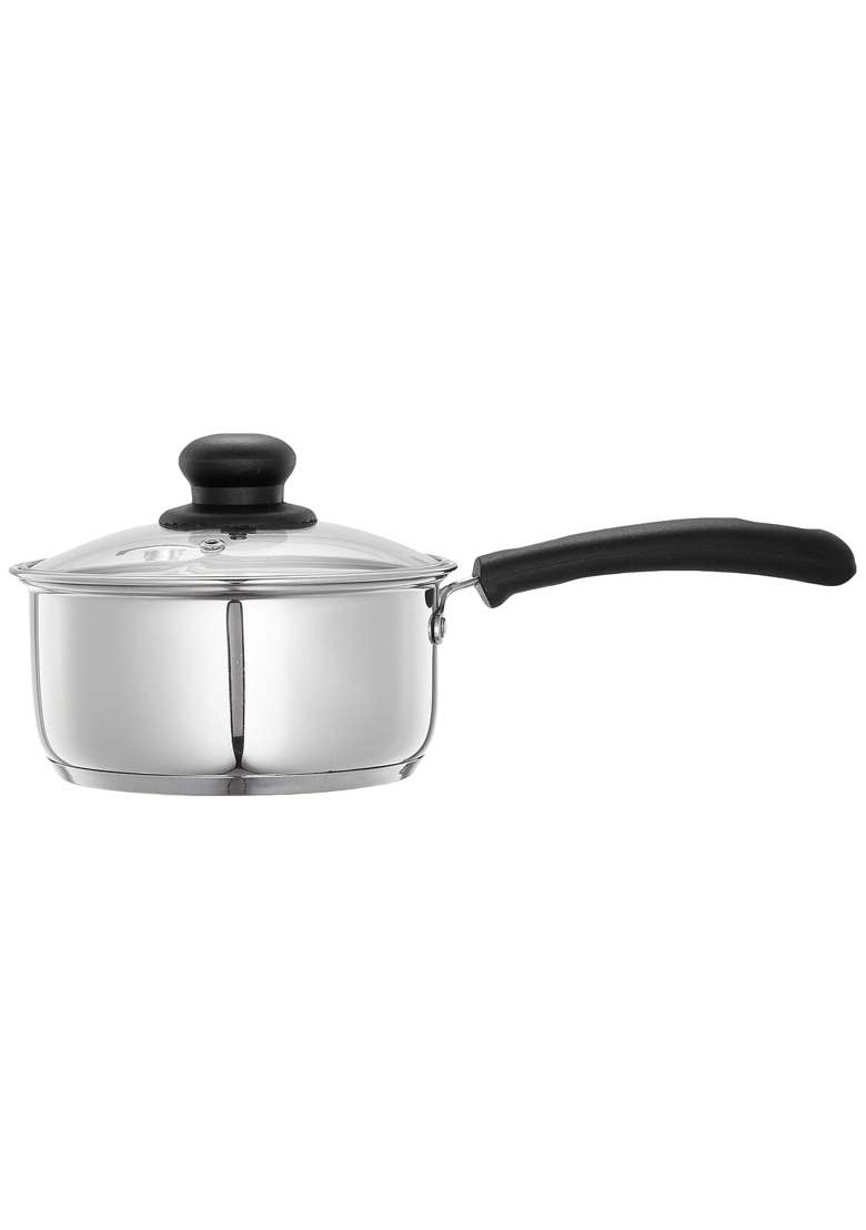 Solimo Amazon Brand Solimo Stainless Steel Saucepan with Glass Lid | 1500 ml | 50.7 fl oz | 16 cm | 6.3 Inch | Induction Compatible - Indya
