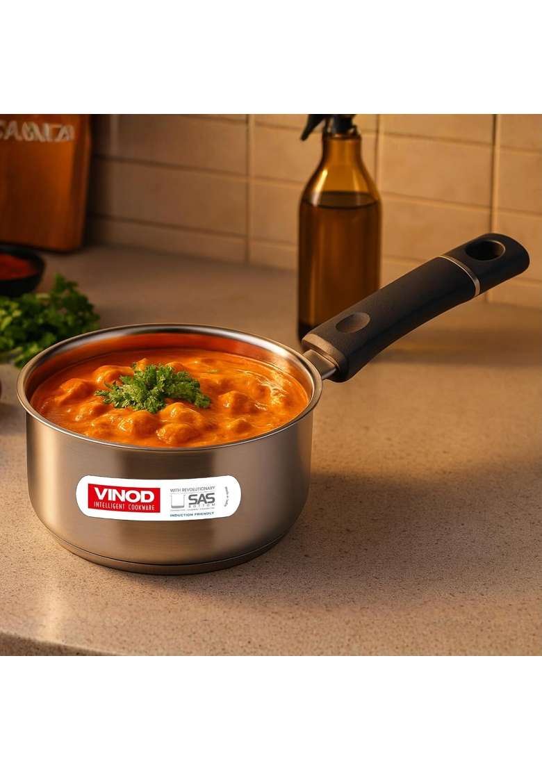 Vinod Tivoli Stainless Steel Saucepan | 1.5 L | 1.6 Qt | 16 cm | 6.3 Inch | Induction Compatible - Indya