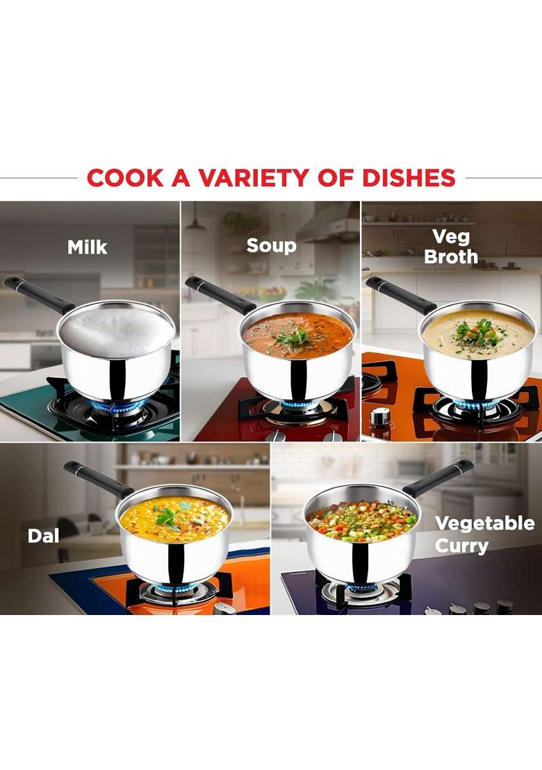 Vinod Tivoli Stainless Steel Saucepan | 1.5 L | 1.6 Qt | 16 cm | 6.3 Inch | Induction Compatible - Indya