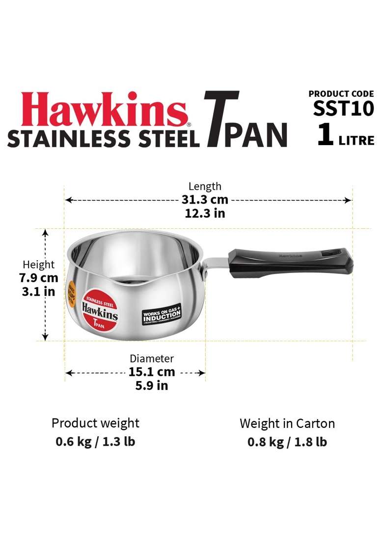 Hawkins Tpan Stainless Steel Tea Pan | 1 L | 1.1 Qt | Induction Compatible - Indya