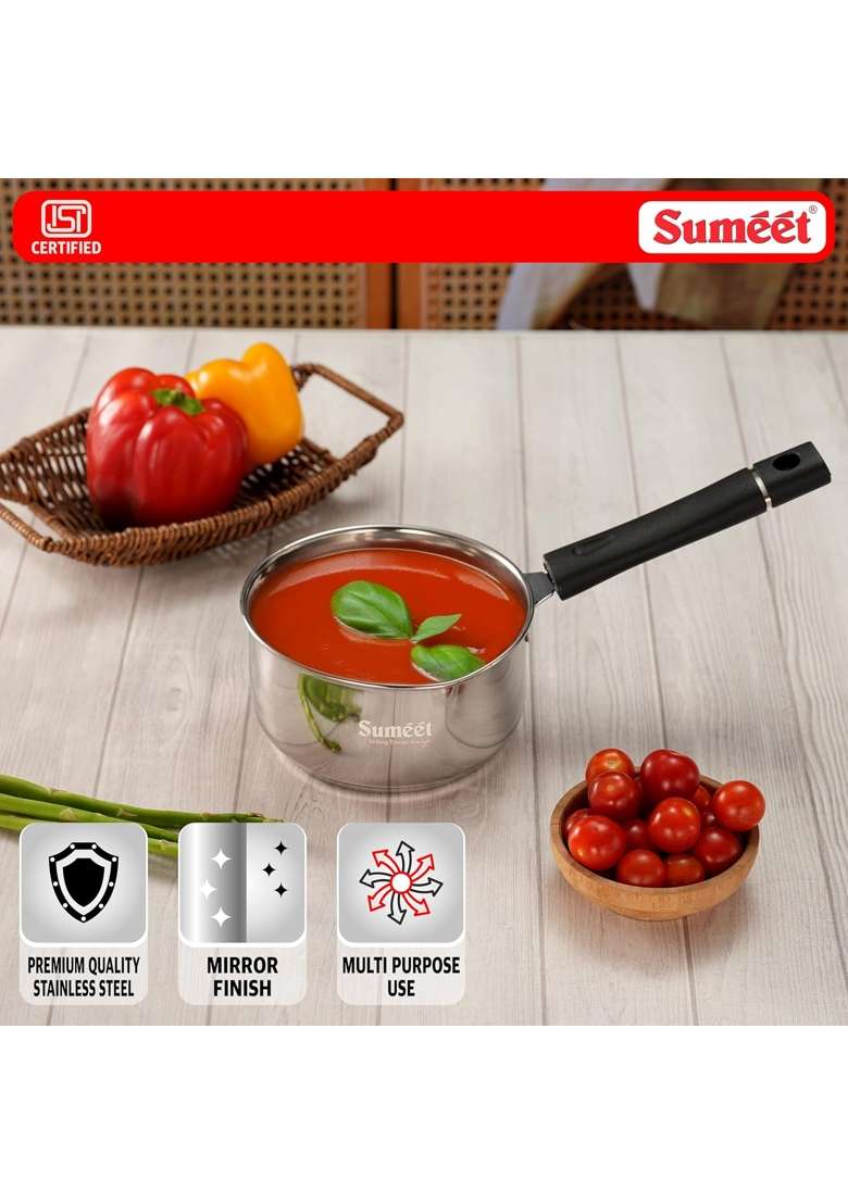 Sumeet ISI Certified Stainless Steel Saucepan | 1.2 L | 1.3 Qt - Indya