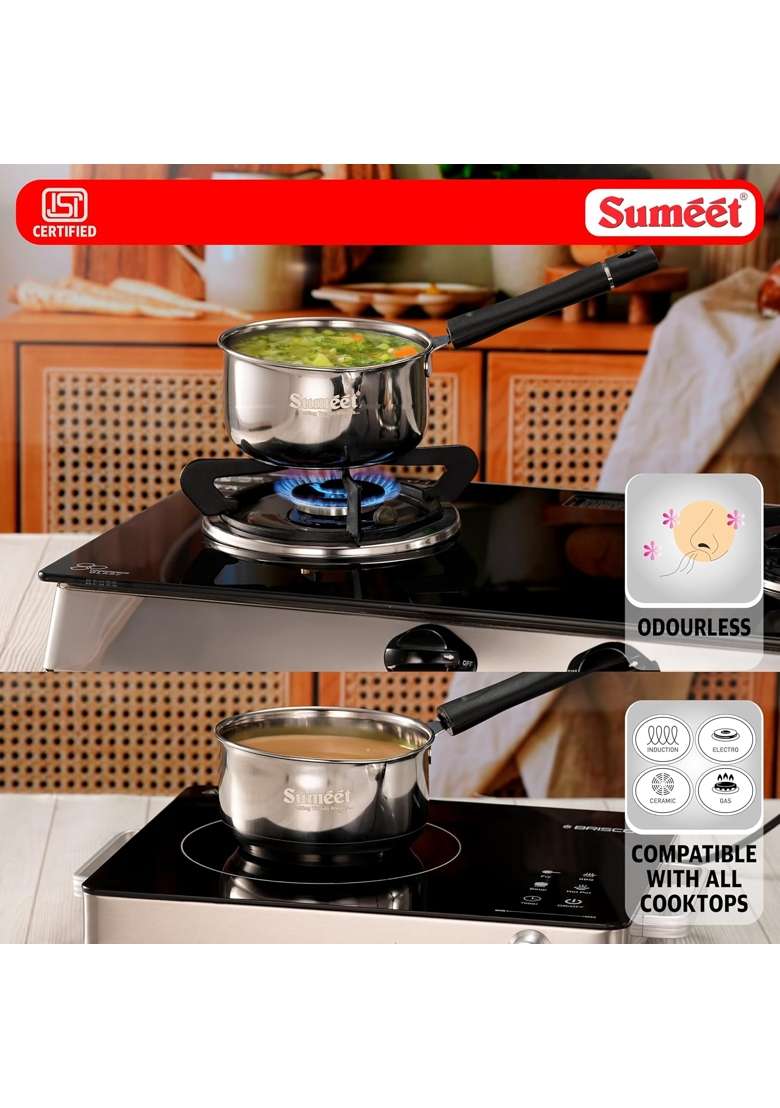 Sumeet ISI Certified Stainless Steel Saucepan | 1.2 L | 1.3 Qt - Indya