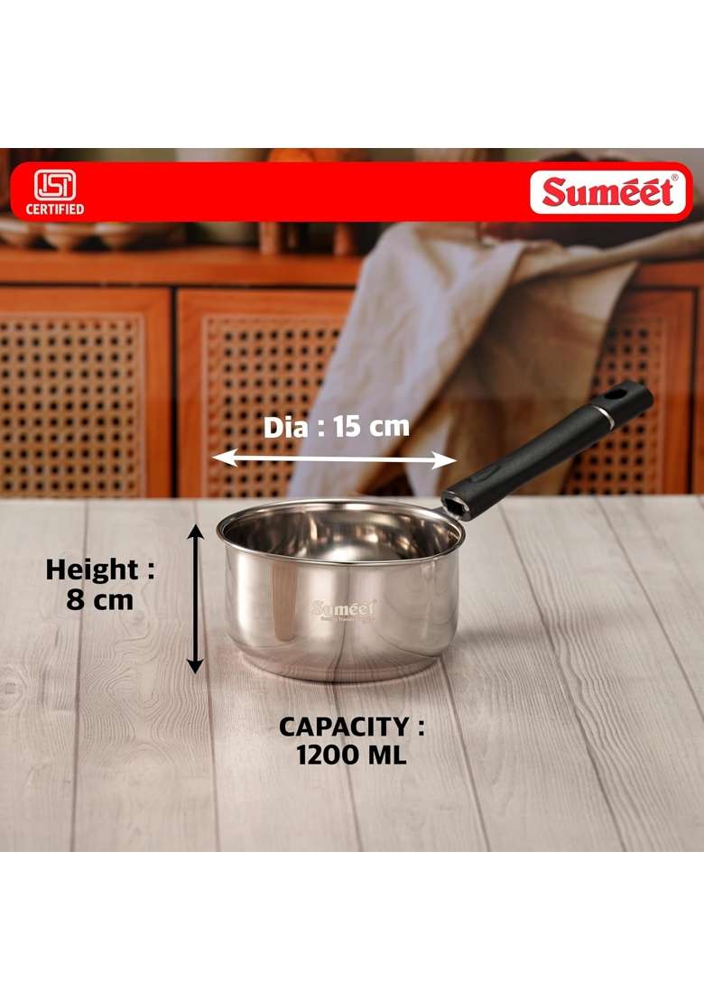 Sumeet ISI Certified Stainless Steel Saucepan | 1.2 L | 1.3 Qt - Indya