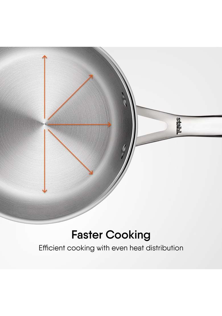 stahl Artisan Triply Stainless Steel Tea Pan with Lid | 2 L | 2.1 Qt | 18 cm | 7.1 Inch | Induction Compatible - Indya
