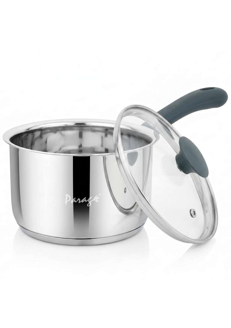 Parage Stainless Steel Saucepan with Glass Lid | 1.5 L | 1.6 Qt | Induction Compatible | Tri-Ply - Indya