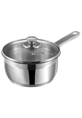Vinod Stainless Steel Two Tone Saucepan with Glass Lid | 1.5 L | 1.6 Qt | 16 cm | 6.3 Inch | Induction Compatible