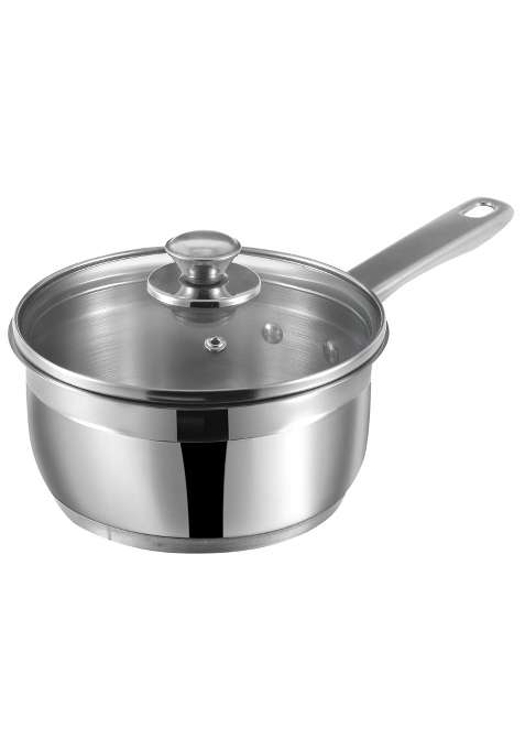 Vinod Stainless Steel Two Tone Saucepan with Glass Lid | 1.5 L | 1.6 Qt | 16 cm | 6.3 Inch | Induction Compatible