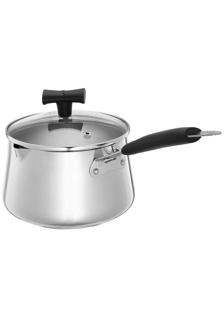 Solimo Amazon Brand Solimo Stainless Steel T Pan with Glass Lid and Induction Base | 1.5 L | 1.6 Qt - Indya