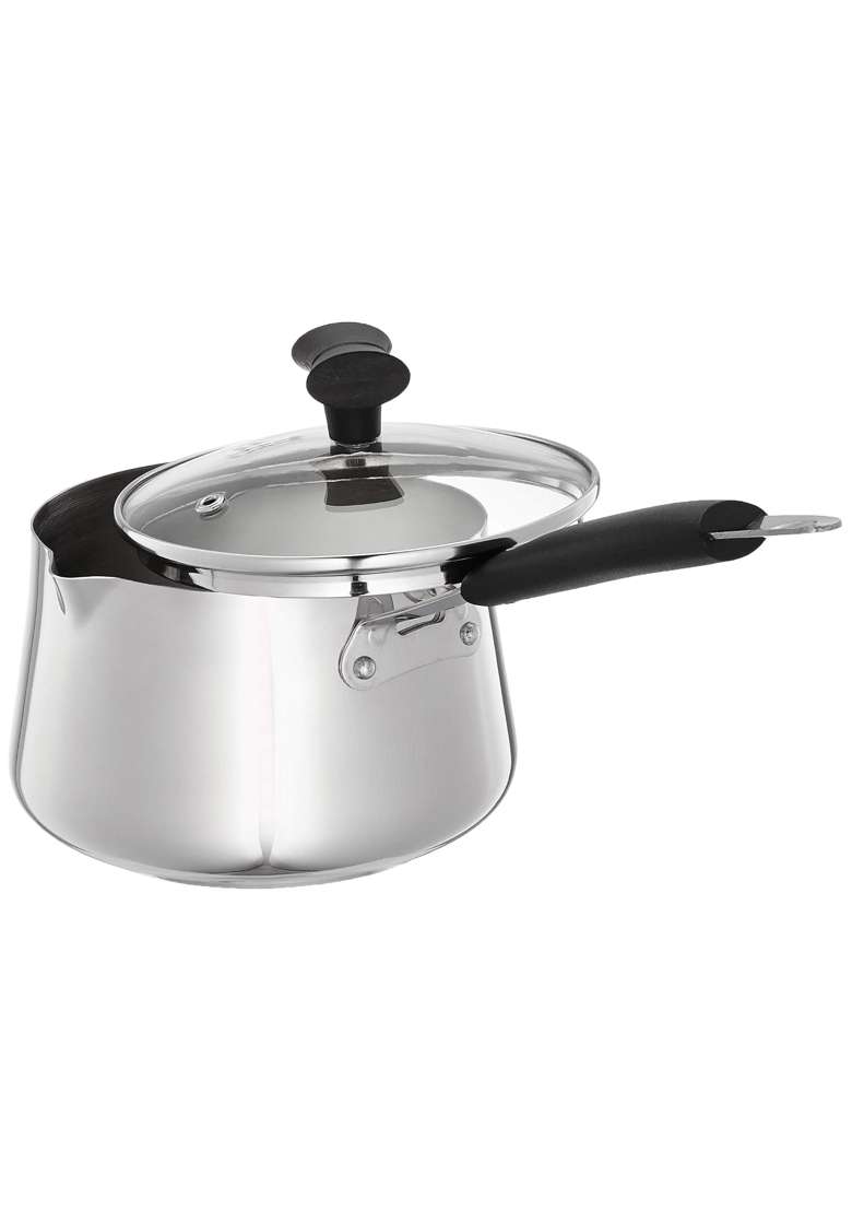 Solimo Amazon Brand Solimo Stainless Steel T Pan with Glass Lid and Induction Base | 1.5 L | 1.6 Qt - Indya