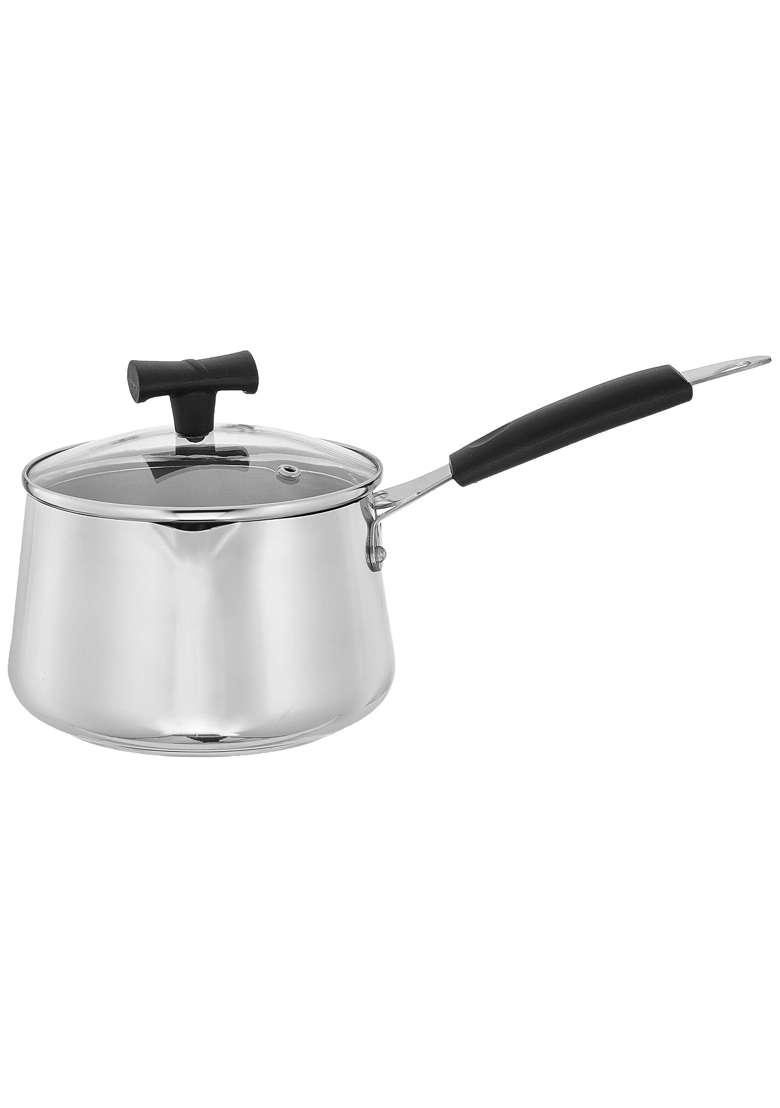 Solimo Amazon Brand Solimo Stainless Steel T Pan with Glass Lid and Induction Base | 1.5 L | 1.6 Qt - Indya
