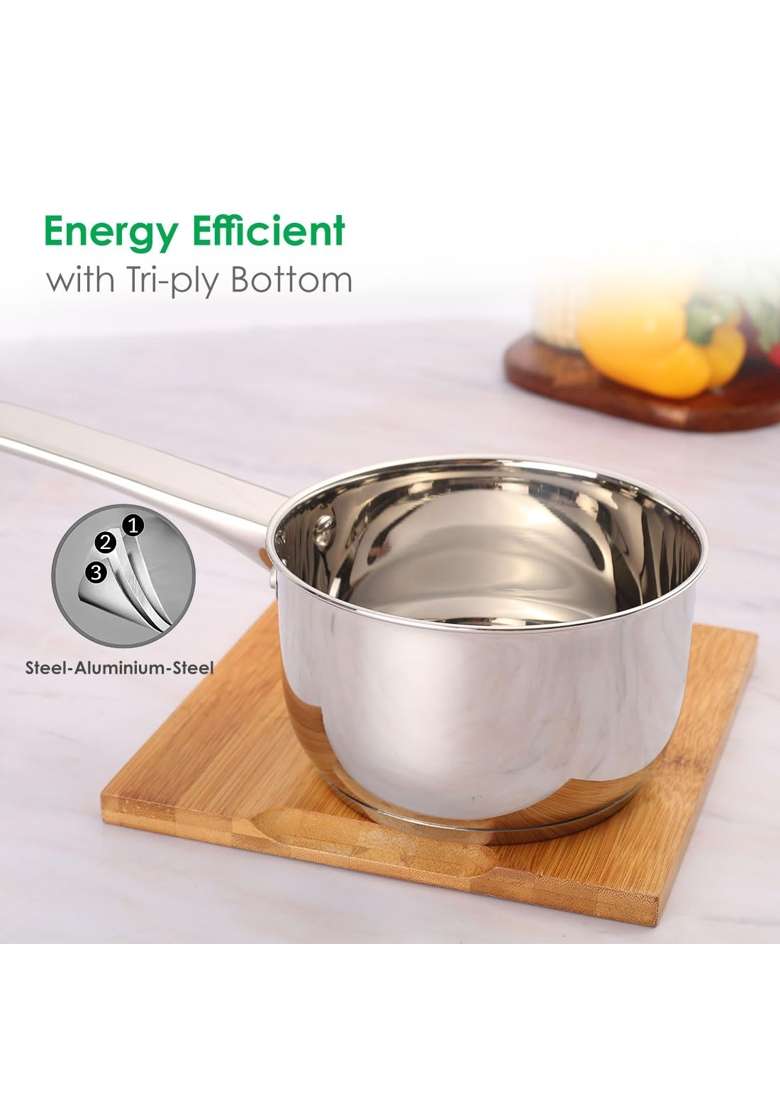 Wonderchef Venice Stainless Steel Saucepan | 1.2 L | 1.3 Qt | Tri-Ply - Indya