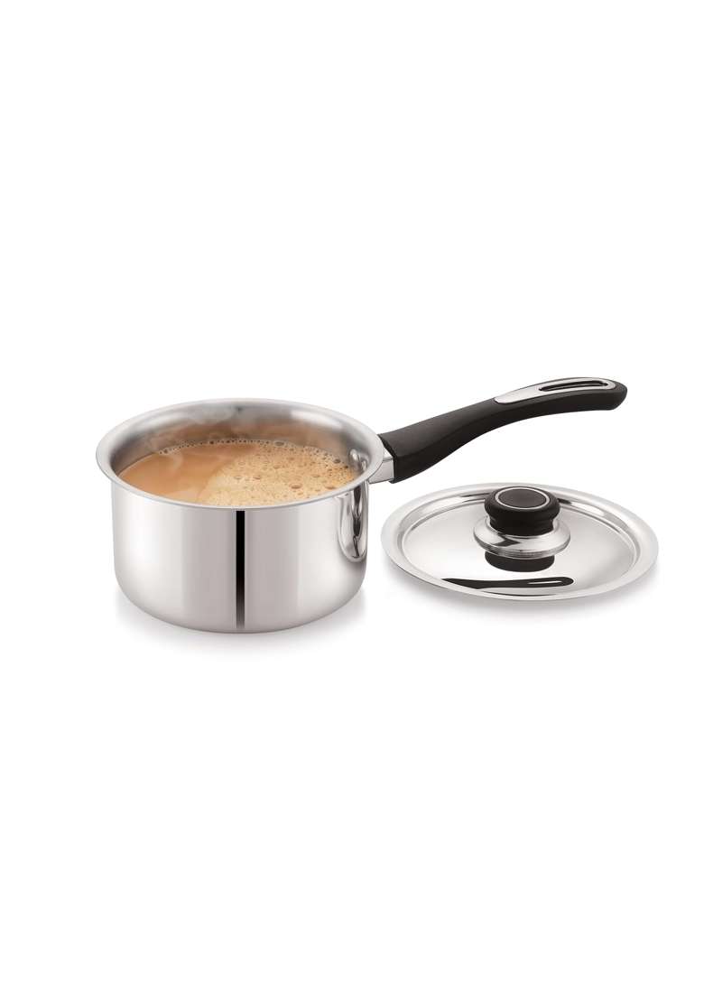 ANJALI FPSP16 Stainless Steel Fiesta Pro Sauce Pan with Steel Lid Chai Pan Tea Pan | 1450 ml | 49 fl oz | 16 cm | 6.3 Inch | Induction Compatible - Indya