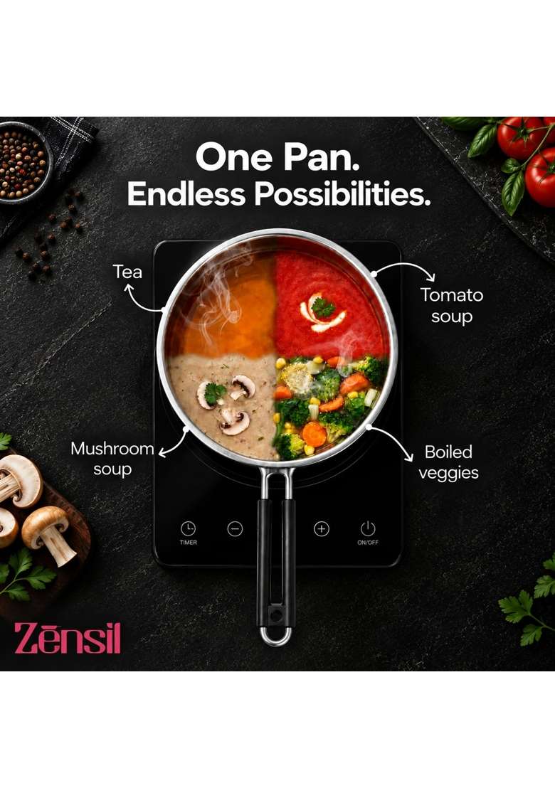 ZENSIL Stainless Steel TriPly Saucepan | 2 L | 2.1 Qt | 18 cm | 7.1 Inch | Heavy Bottom - Indya