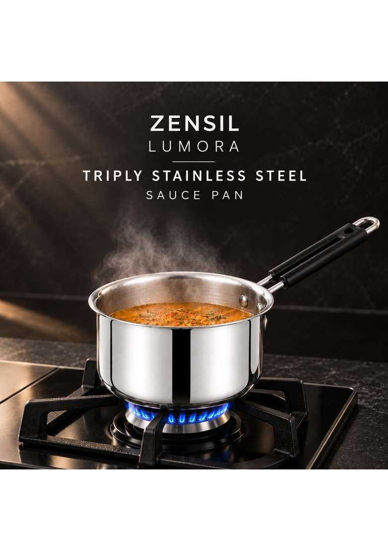 ZENSIL Stainless Steel TriPly Saucepan | 2 L | 2.1 Qt | 18 cm | 7.1 Inch | Heavy Bottom - Indya
