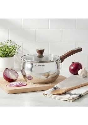 SUNCASA Impact Pro Luxe Stainless Steel Belly Saucepan with Lid | 2 L | 2.1 Qt | 16 cm | 6.3 Inch | Induction Compatible