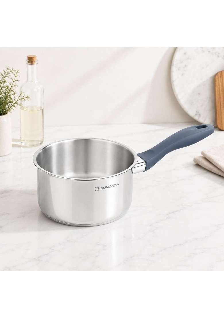 SUNCASA Impact Pro 304 Stainless Steel Heavy Bottom Saucepan | 1.5 L | 1.6 Qt | 16 cm | 6.3 Inch | Induction Compatible | Non-Toxic - Indya