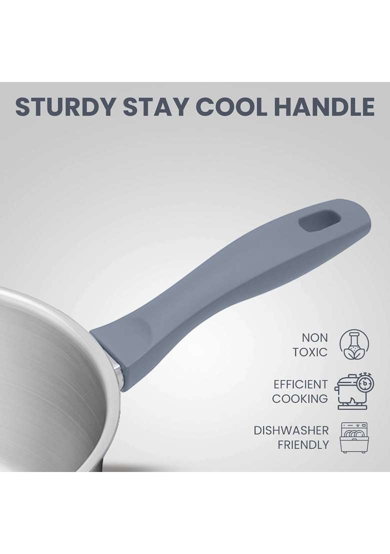 SUNCASA Impact Pro 304 Stainless Steel Heavy Bottom Saucepan | 1.5 L | 1.6 Qt | 16 cm | 6.3 Inch | Induction Compatible | Non-Toxic - Indya