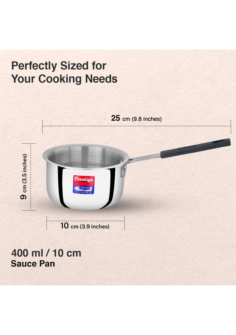 Prestige Tri-Ply Stainless Steel Cute Sauce Pan | 400 ml | 13.5 fl oz | 10 cm | 3.9 Inch | Induction Compatible - Indya