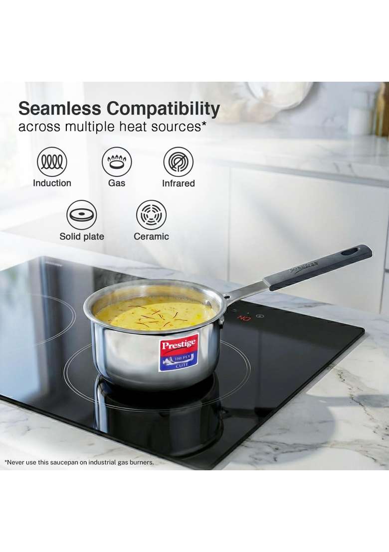 Prestige Tri-Ply Stainless Steel Cute Sauce Pan | 400 ml | 13.5 fl oz | 10 cm | 3.9 Inch | Induction Compatible - Indya